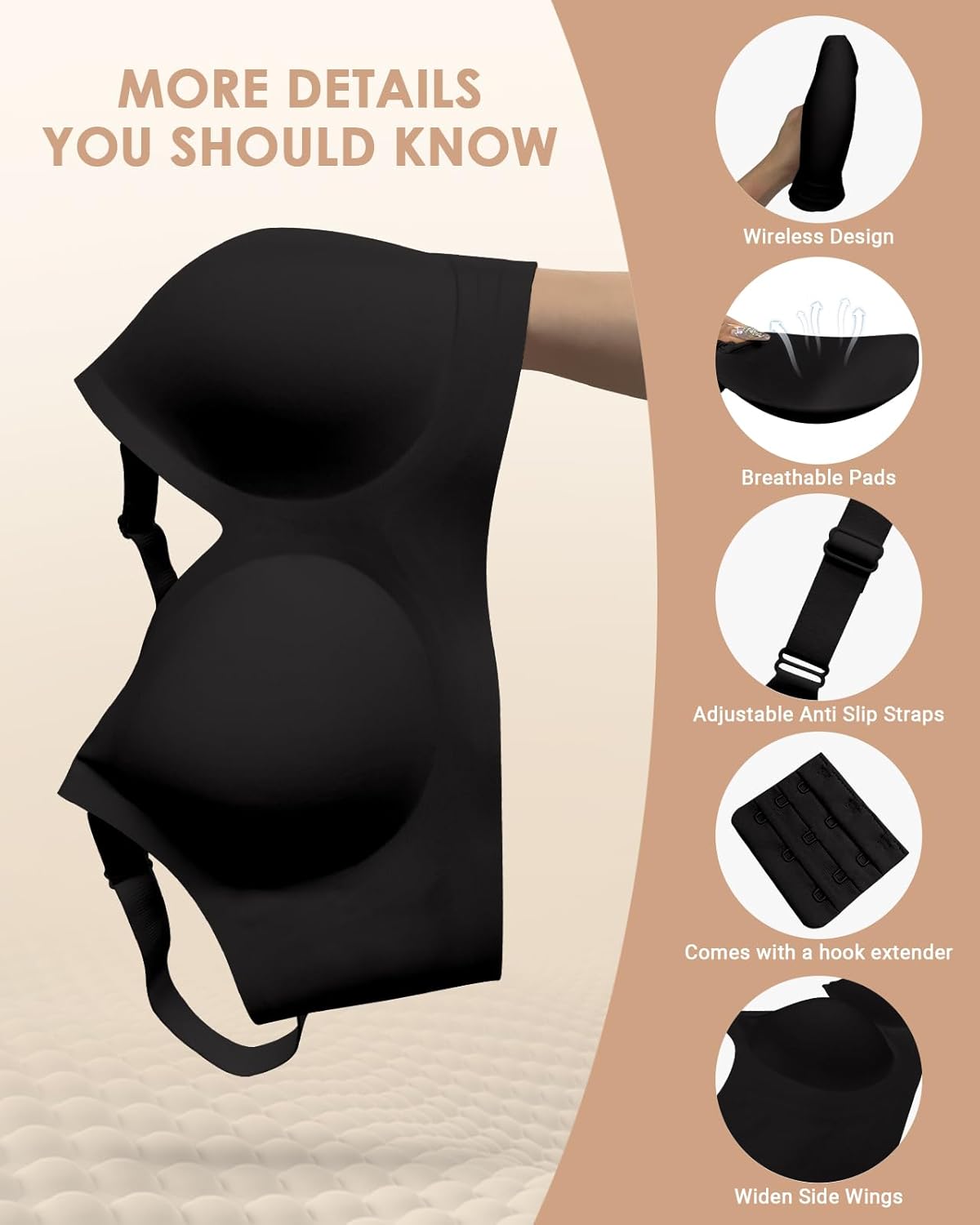 Padded Bra Comfortable Back Fat Smoothing Full Coverage Wireless Support Bra No Underwire Seamless Bralette - Image 5