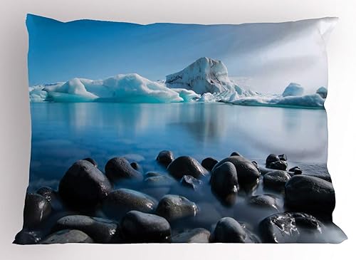 Ambesonne Ice Berg Pillow Sham, Arctic Environment Floating Glacier Oceanic Outdoor Scene Winter Season, Decorative Standard King Size Printed