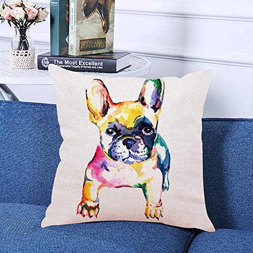 Ofocam OF-CA-MC0066 Throw Pillow Cover Cute White Frenchie French Bulldog Original Watercolor Of Dog Rainbow Hand Square Decorative Throw Pillow Cushion Case thumb #1