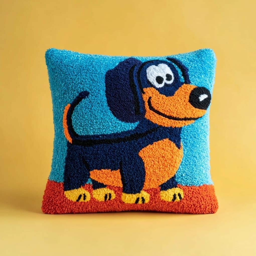 Henypt Latch Hook Pillow Kit,43x43cm,Cartoon Dachshund