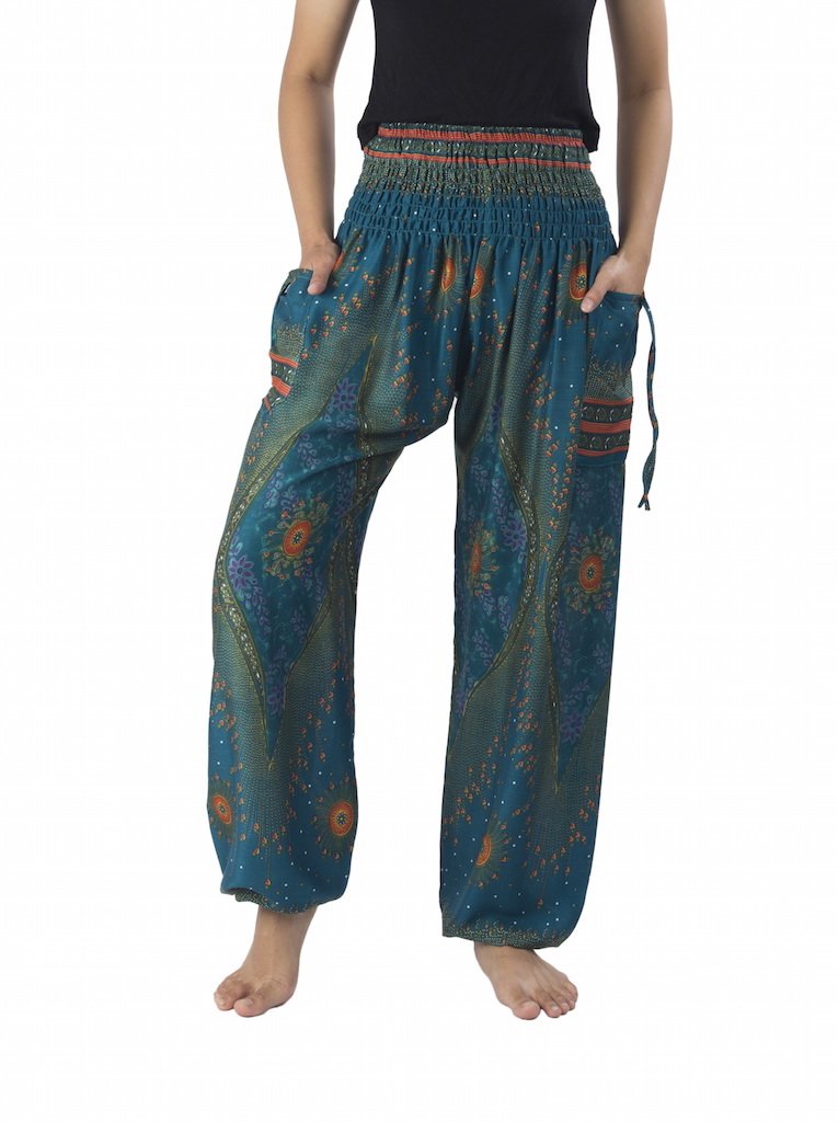 LannaclothesdesignWomen's Smocked Waist Boho Flowy Yoga Harem Pants Hippie Clothes
