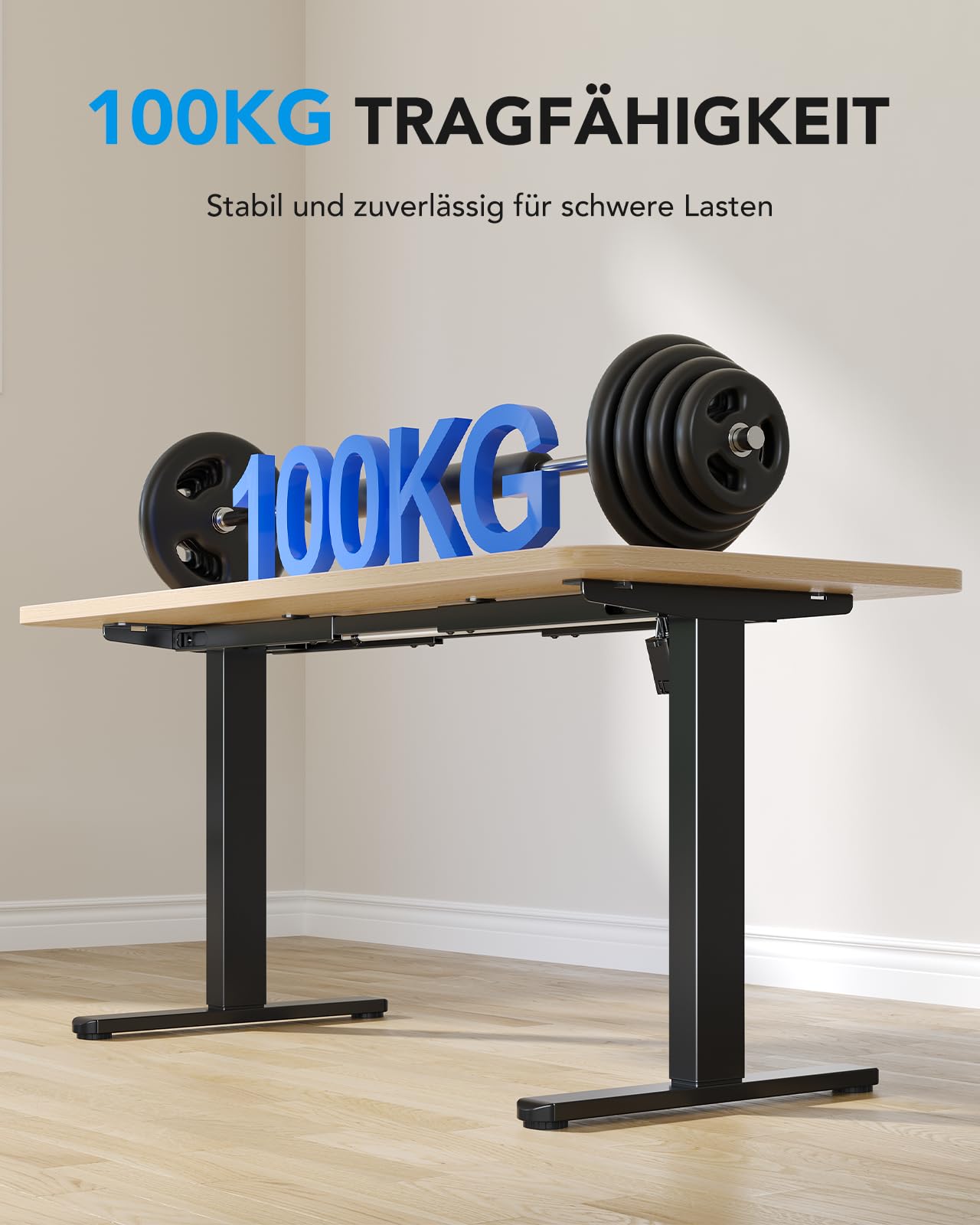 HUANUO Höhenverstellbarer Schreibtisch Gestell mit Bürstenlosem Motor,100 kg Tragfähigkeit Tischbeine Schreibtischgestell Höhenverstellbar für Tischplatten von 110x200cm,Nur Rahmen