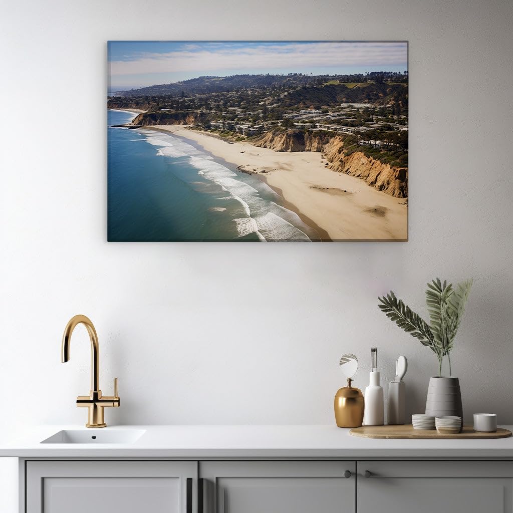 Canvas for Living room. Coastal Haven: Where Sand Meets Serenity and Cliffs Cradle Civilization, 27 x 18 inch Canvas Wall Art - Beach Sunsets And Sunrises - Modern Home Decor