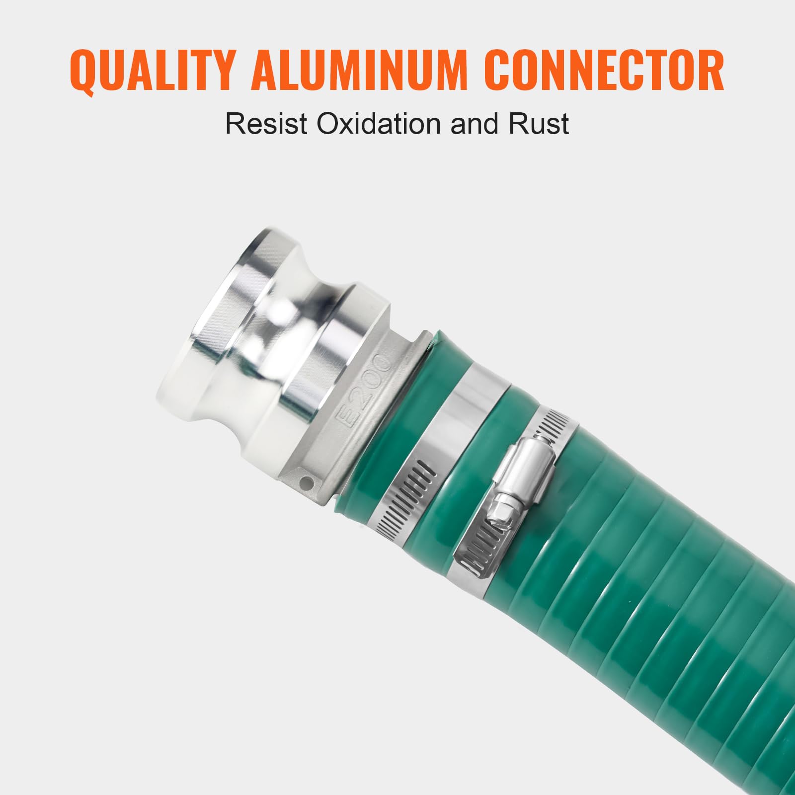 VEVOR Tubo di Aspirazione, 50,8 mm x 6,10 m, Tubo Verde con Connettori Camlock e Raccordi in Alluminio, Adatto a Varie Pompe, per Trattamento di Acque Reflue, Trasporto Acqua e Altri Scopi Agricoli