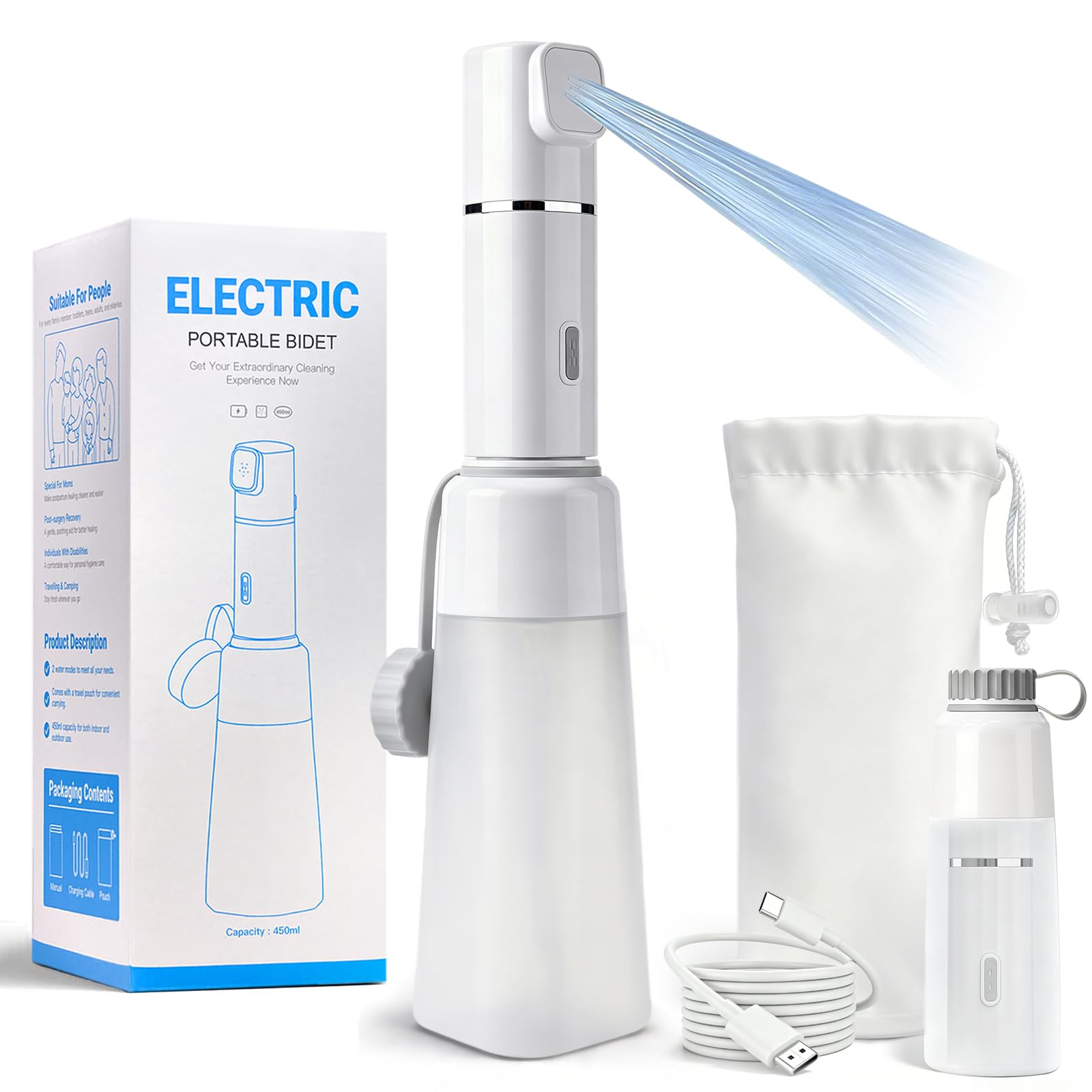 Bidet portatile da viaggio – Bidet elettrico ricaricabile portatile da viaggio per donne e uomini, impermeabile, bidet da viaggio per postpartum e igiene personale
