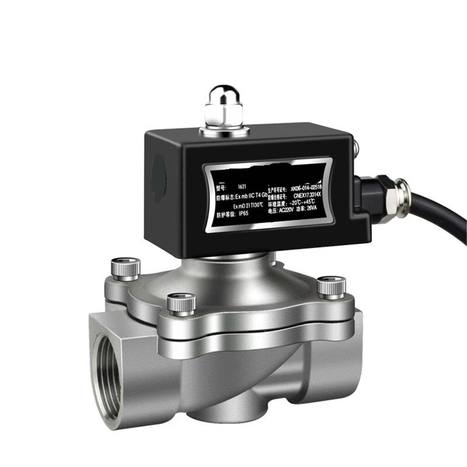Électrovanne 3/8 inox 304 DN10 NF 220V pour commande de gaz