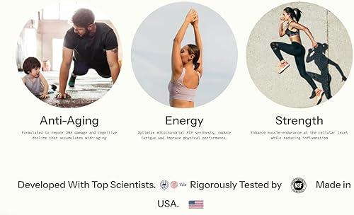 Miniatura 7 de Longevidad + Energía suplementos con Rhodiola Rosea, TMG y teacrina, maximizan la fuerza y la recuperación, suplemento NAD+, PQQ para