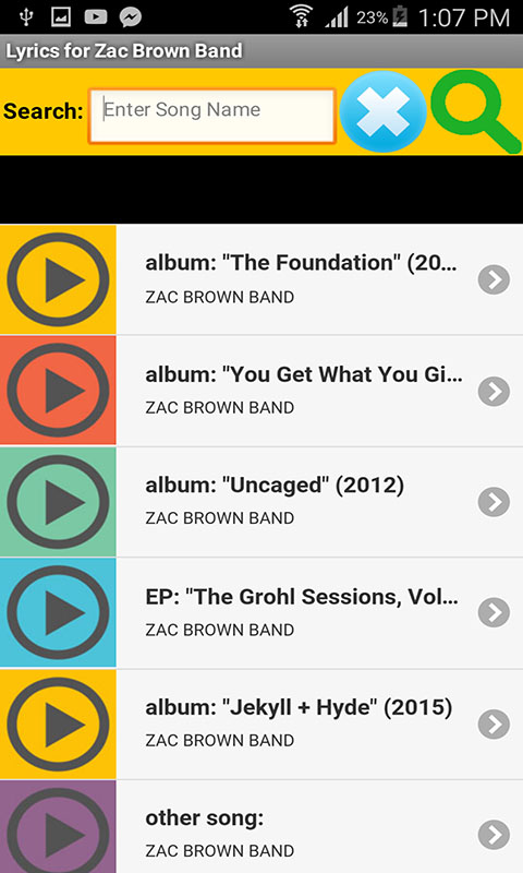 Lyrics for Zac Brown Band - App on Amazon Appstore