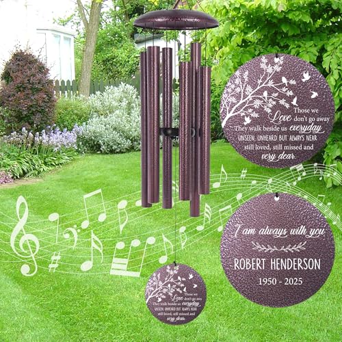 Image of ASTARIN 36 inch Deep Tone Personalized Wind Chime Memorial, Tree of Life Custom Sympathy Gifts for Loss of Mom /Dad, Bird Remembrance Wind Chimes for Grieving Funeral Condolences(Produced in Texas)