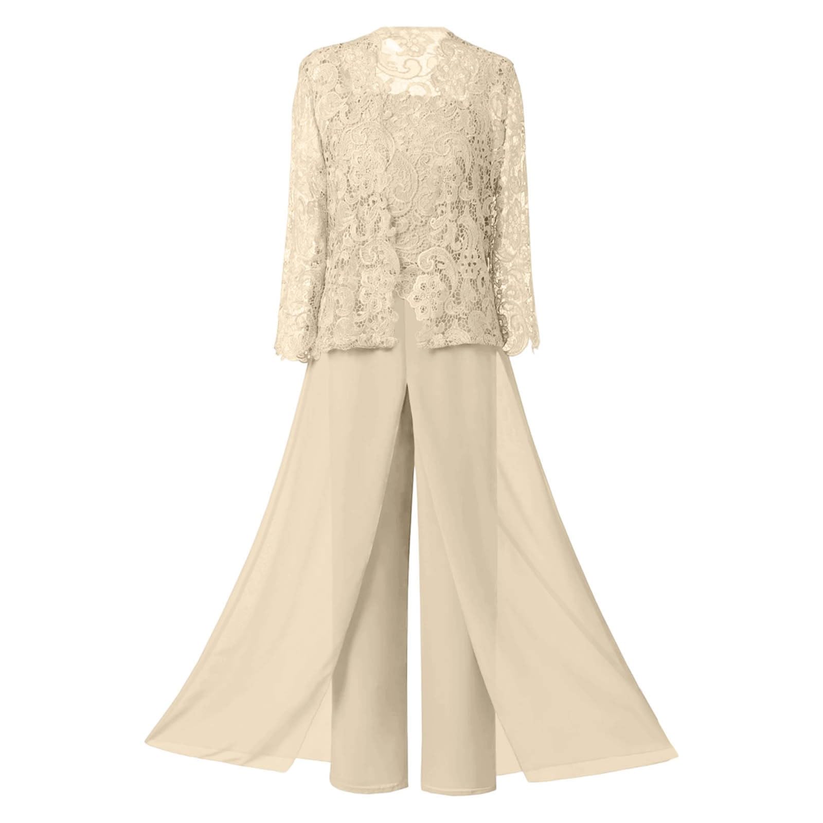 Generisch Ensemble 3 pièces pour femme - En mousseline de soie - Élégant débardeur en dentelle + cardigan à manches longues + pantalon large - Costume tendance pour invité de mariage et soirée