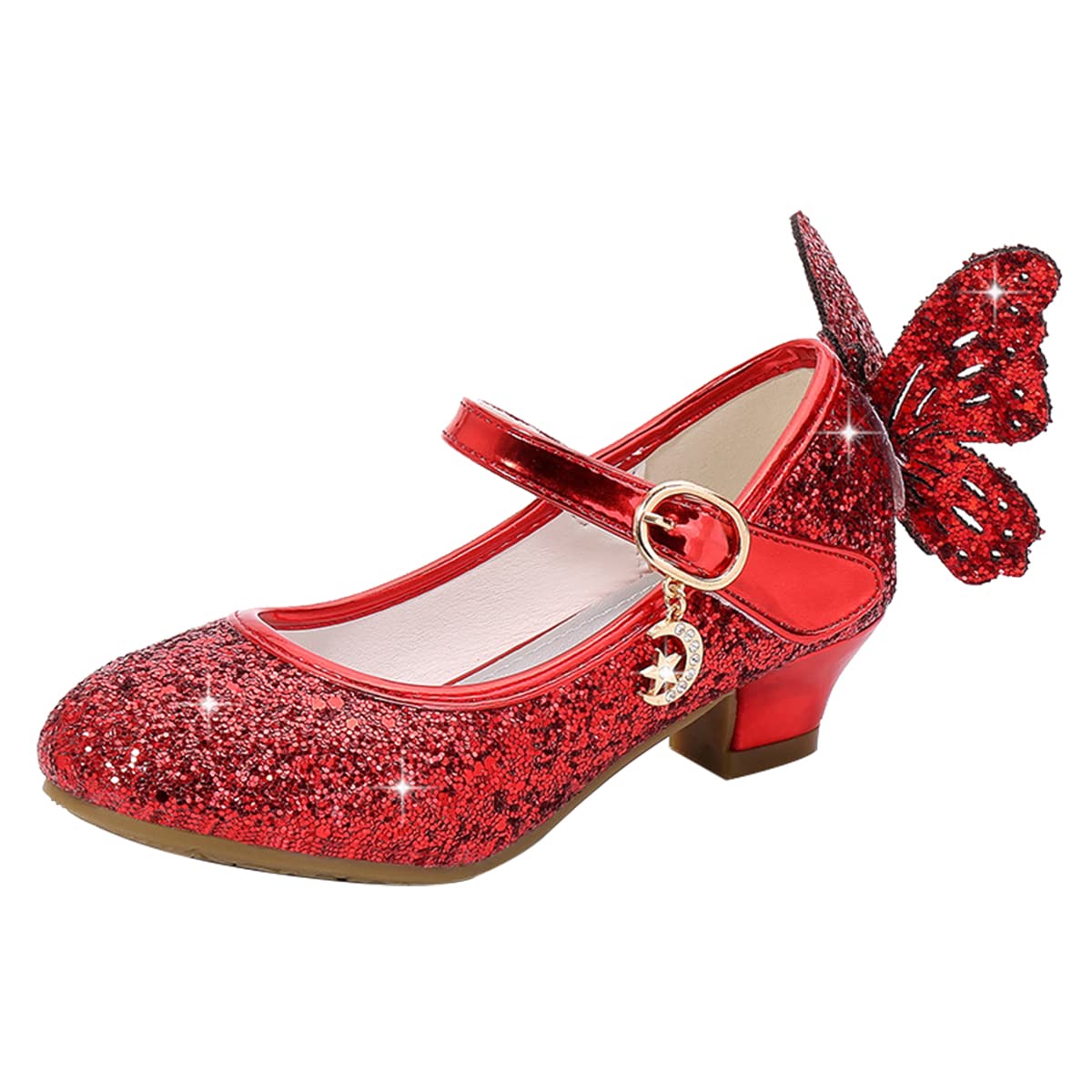 Girls Princess Shoes Sequins Sweet Bows High Heels Wedding Party Dress Shoes Dance Bright Diamond Cosplay Christmas Festival Shoes Pink Blue Purple Gold Silver