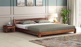 - RJ ART Solid Sheesham Wood Low Height King Size Bed Without Storage | Wooden Double Bed | Low Floor/Lying/Rise/Level/Profile Cot Bed for Bedroom Furniture | Rosewood, Honey Finish