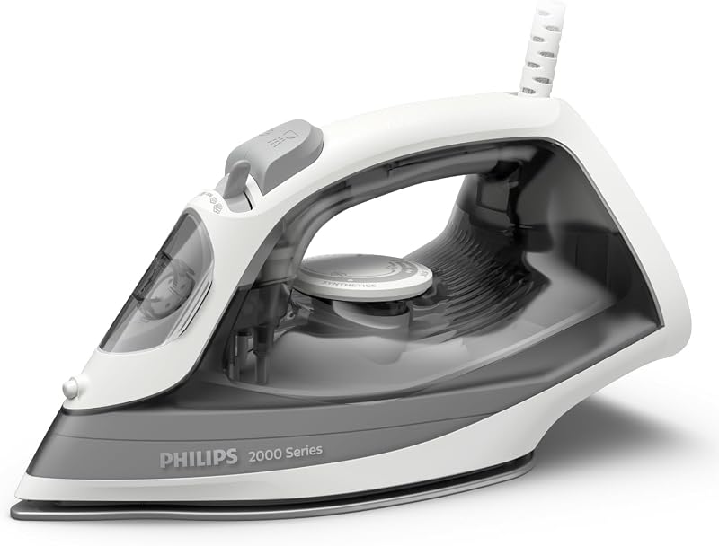 Philips Iron Series 2000 - Steam Iron 2000W, Pressing Effect 110g, Continuous Steam Flow 25g/min, Anti-Scratch Ceramic Sole, Tank 250ml, Grey (DST2020/80)