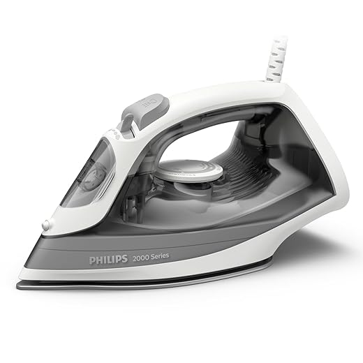 Philips fer à repasser Série 2000 - Puissance Fer à Vapeur 2000W, Effet Pressing 110g, Débit Vapeur Continue 25 g/min, Semelle en Céramique Anti-Rayures, Réservoir 250ml, Gris (DST2020/80)