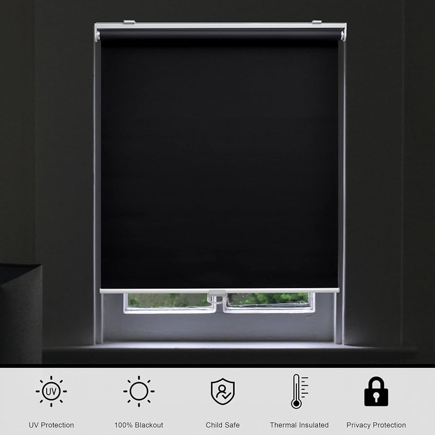 Funky Gadgets Blackout Roller Blinds Window Shades Easy Fit Thermal Roller Blind 3 Pass Black Out Fabric For Room Darkening Trimmable Child Safe Metal Tube Light Grey (180cm Wide X 210cm Drop