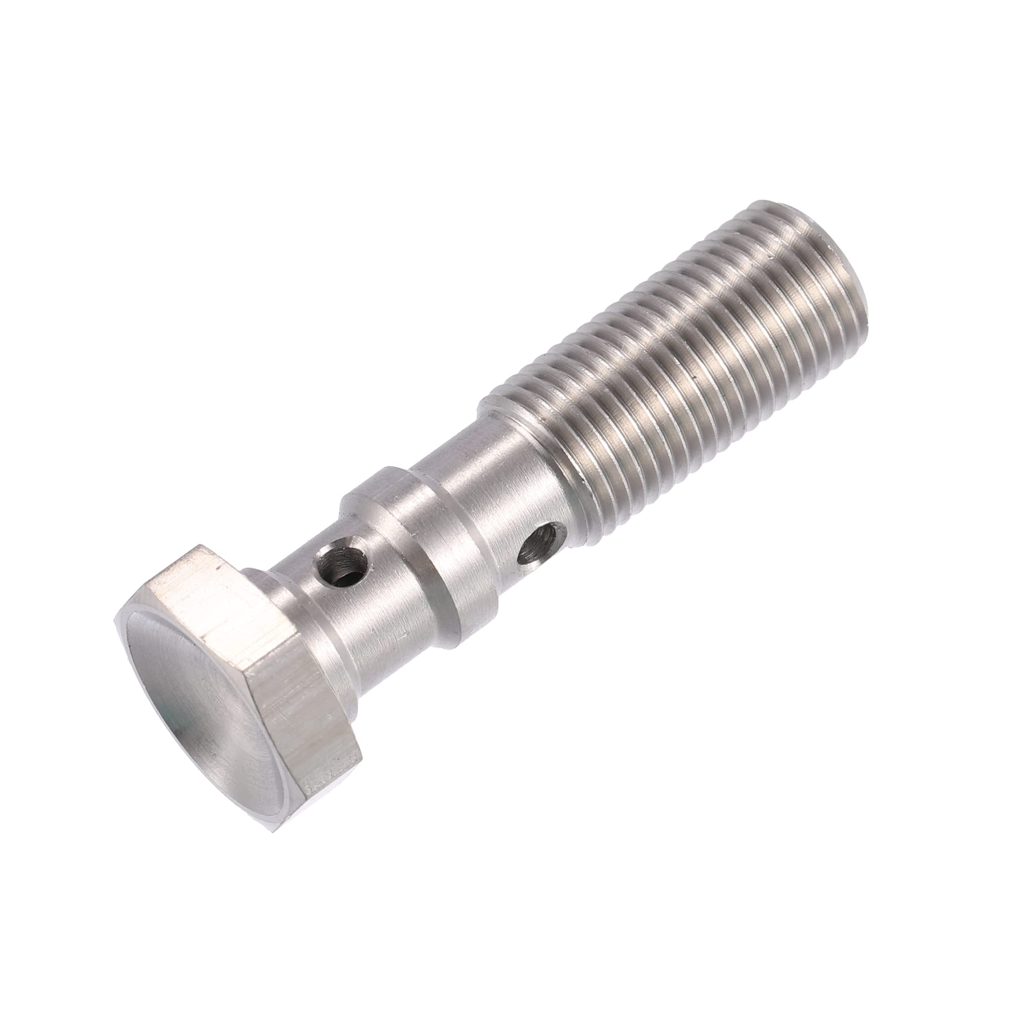 X AUTOHAUX Perno De Banjo Doble M10X1.25 Plateado 1 Pc Para Freno | Color Plateado Y Dorado, Material Acero Inoxidable Y Cobre, Tamaño M10X1.25, Longitud 39Mm, Incluye 3 Arandelas