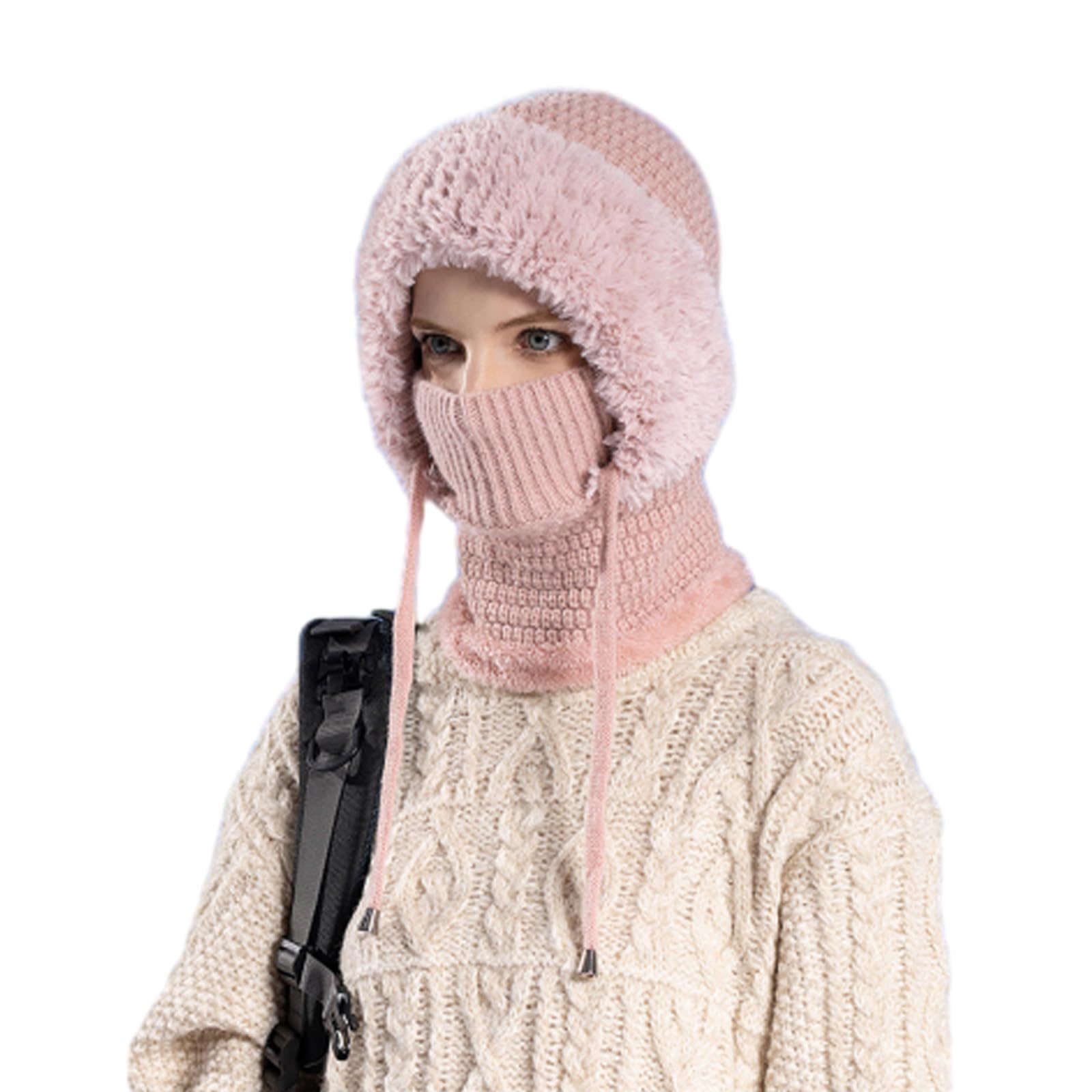 Tasber Women's Pink 3 In 1 Beanie Hat For 3 In 1 Beanie Hat With Scarf And Mask, Outdoors Windproof Scarf Hat (Pink)