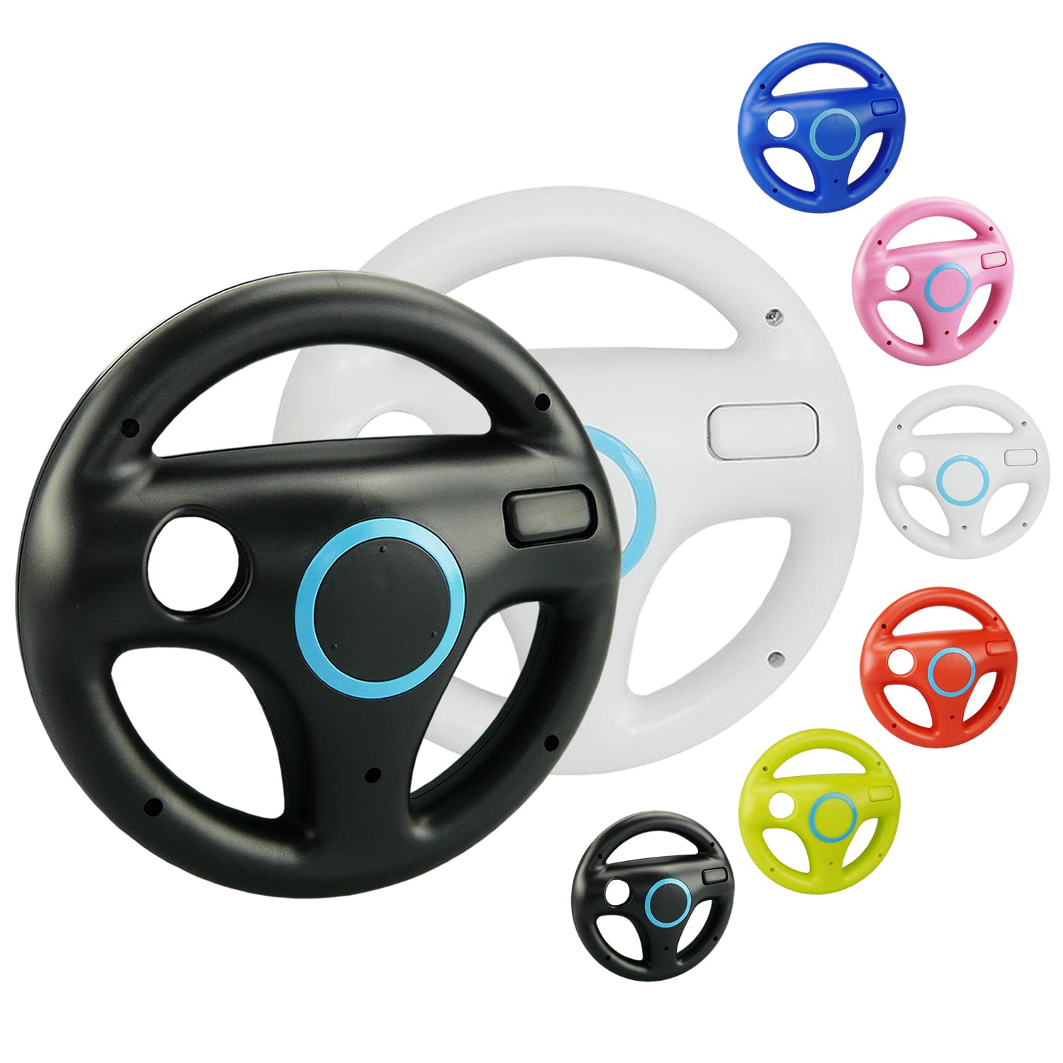 smardy 2x Volant De Course Roue Blanc et Noir Racing Wheel Compatible avec Nintendo Wii U Télécommande Contrôleur pour Mario Kart Game, Jeux de Conduite