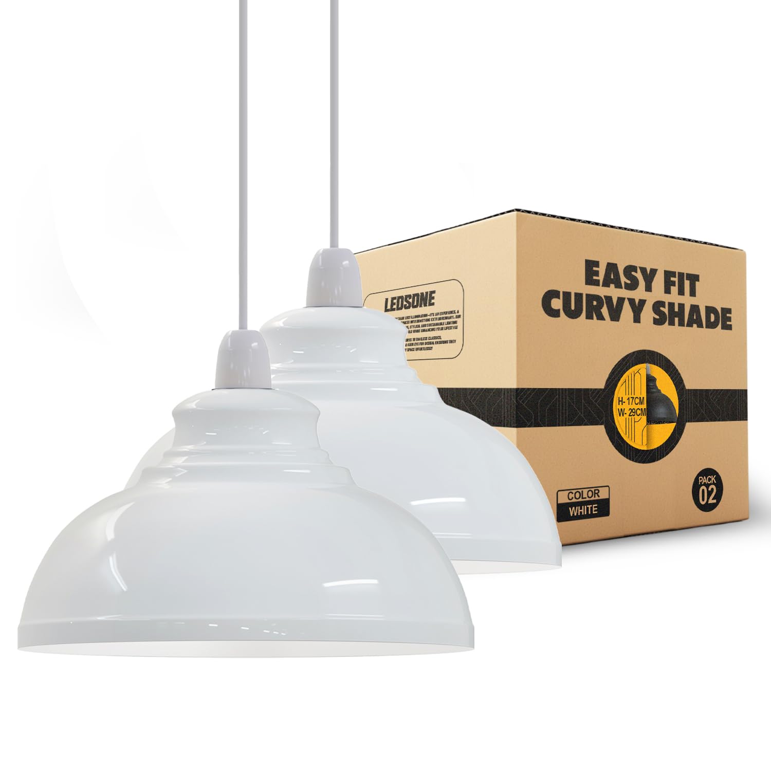 LEDSONE 2-Pack Retro Metal Ceiling Lamp Shades, Army Cama Dome Design, 29cm, Easy Fit for Bedroom, Kitchen, Living Room, Hallways, Office, Dining Room (White) โ image 1