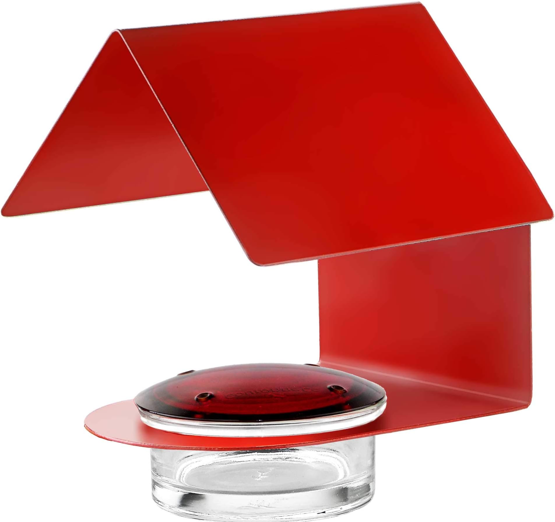Cottage Hummingbird Feeder |Glass Hummingbird Feeder with 3.4 Ounce Nectar Capacity| 4 Feeding Ports & Wide Mouth Bowl, Hanging Bird Feeder with Recycled Glass Lid, Red
