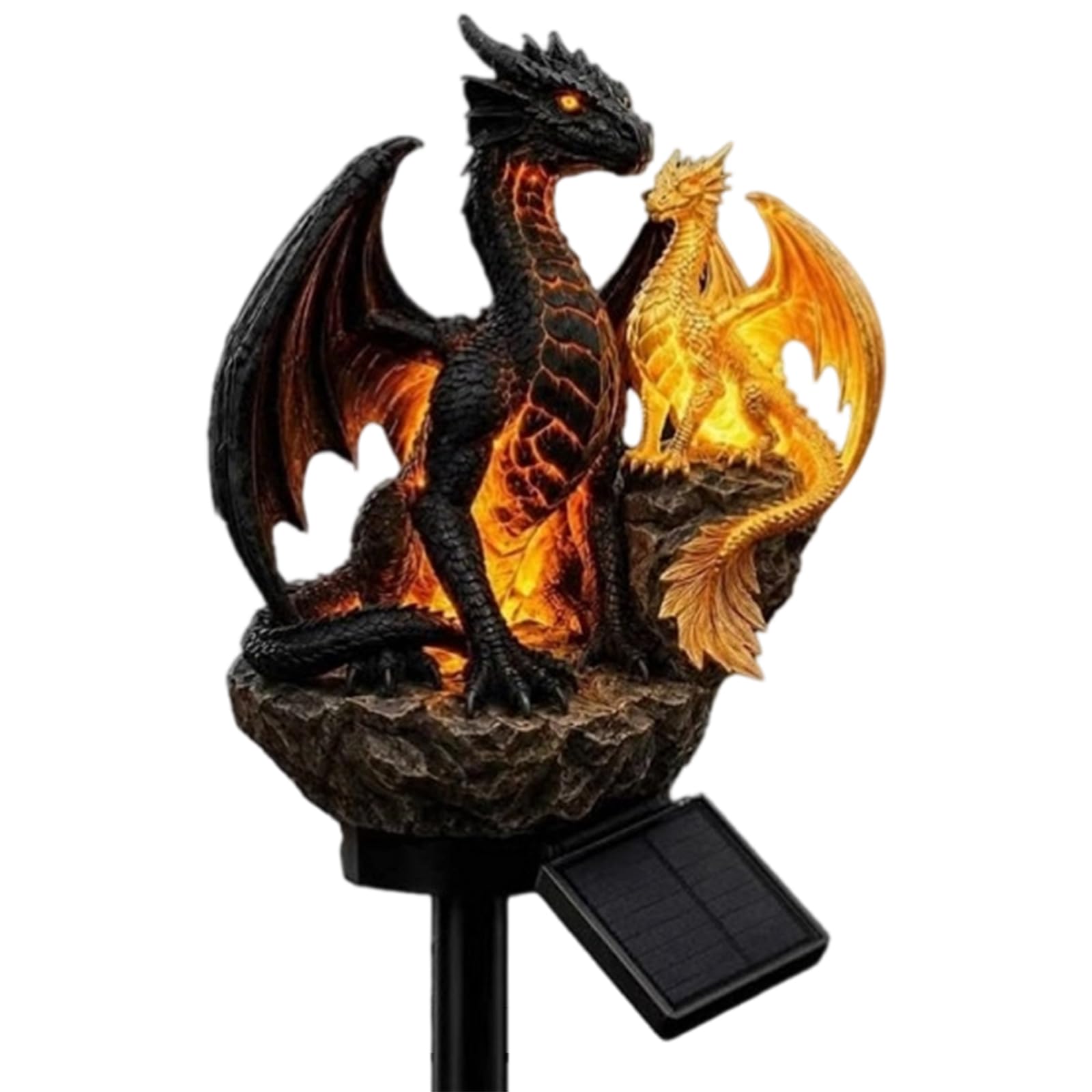 #3 Dragon Legacy Golden Ember Edition Solar Garden Light, Outdoor Statue Lamp | Gothic Medieval Fantasy Decor For Patio Lawn Yard Halloween Decor, Unique Gifts For Dragon Lovers