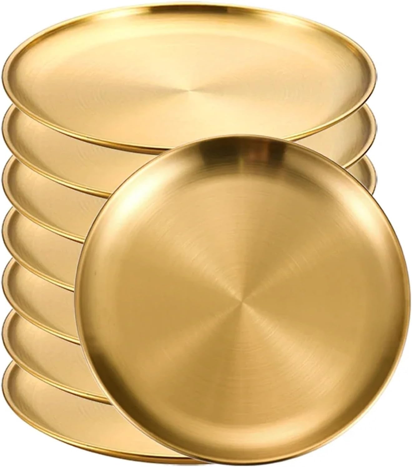 Stainless Steel Plates 8Pcs Stainless Steels Round Golden Shallow Tray Plate Rust-Proof 14/17/20/23/26cm Camping BBQ Picnic Dishes Cookware(8Pcs Gold 17cm)