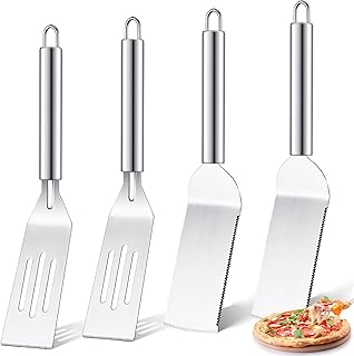 Yaomiao 4 Pcs Metal Spatula 10 x 2 Inch Stainless Steel Small Spatula Mini Spatula Brownie Spatula Serving Spatula Slotted Solid Blade Cookie Spatula with Handle for Cutting Desserts