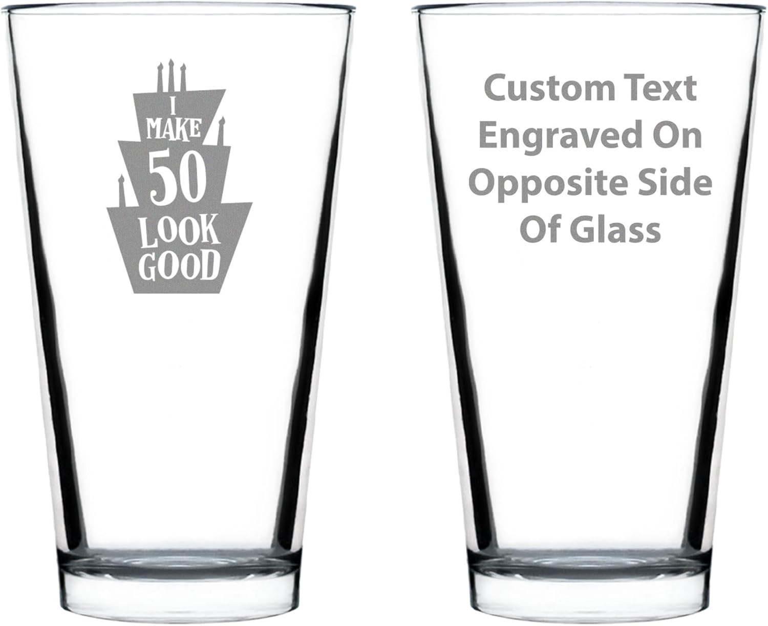 Bevvee Make 50 Look Good - Funny 16 oz Pint Glass for Beer - 50th Birthday Gifts for Men or Women Turning 50 - Set of 2 - Bday Party Decor