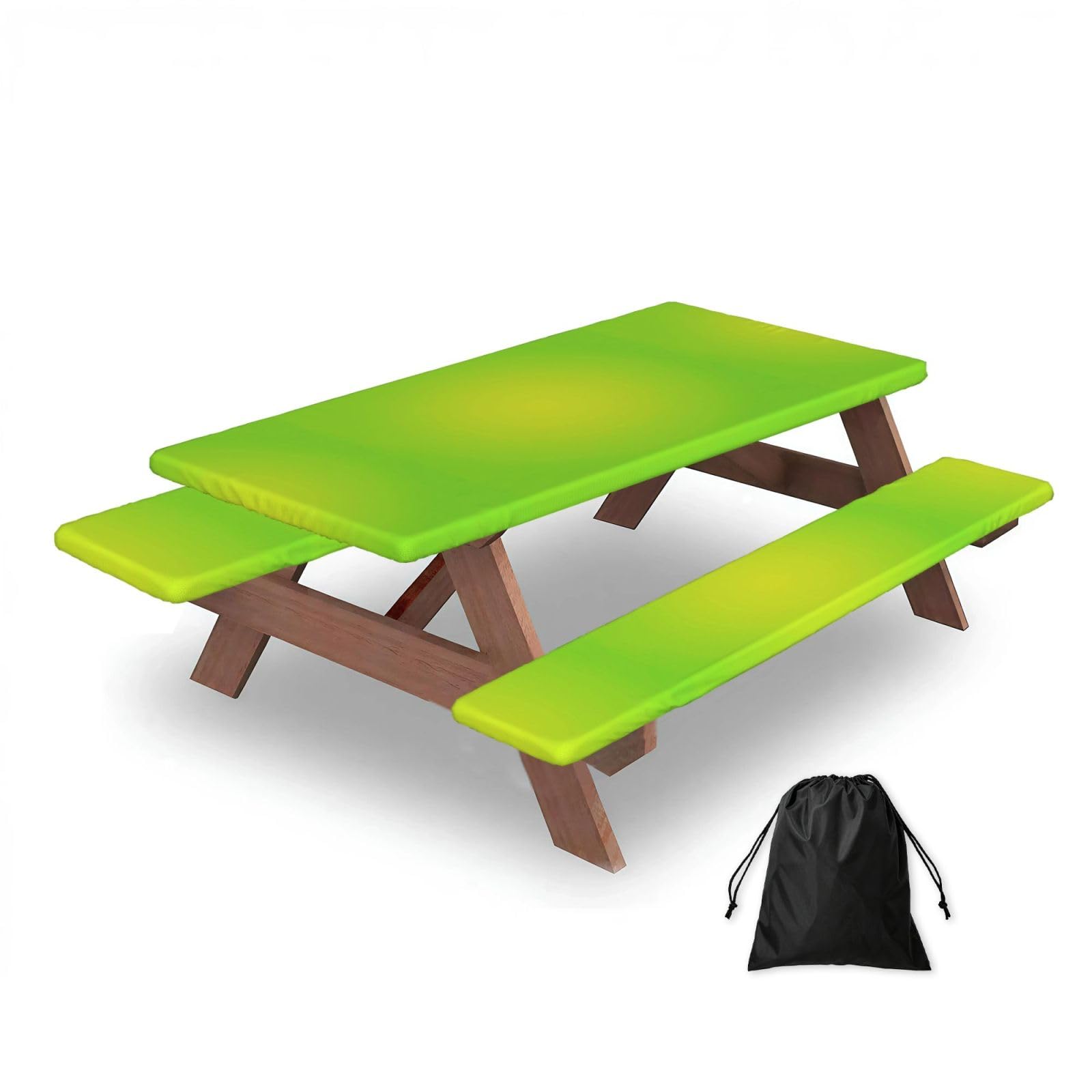 Lime Green, Picnic Table Cover With Bench Covers -Waterproof Elastic Fitted Tablecloth for Garden Camping Patio 76x152cm