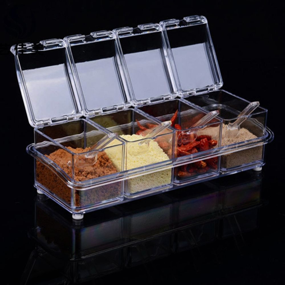 jk Transparet Acrylic Seasoning Box Case Condiment Bottles Set Salt Spice Rack/Jar Storage Box Container Kitchen Tool