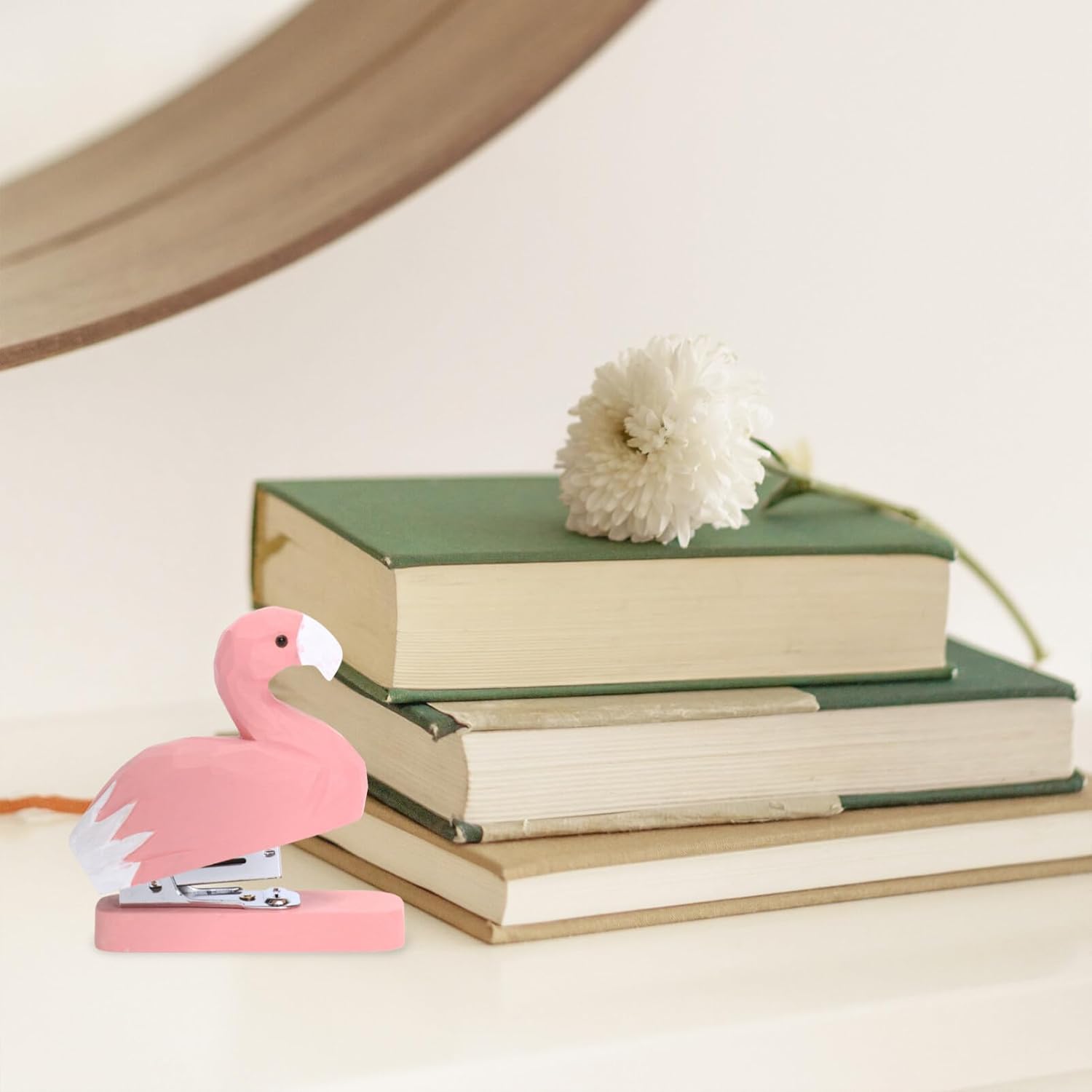 NUOBESTY Flamingo Mini Portable Stapler Creative Wooden Book Sewer Manual Stapling Machine for Students Cute Animal Desk Accessory