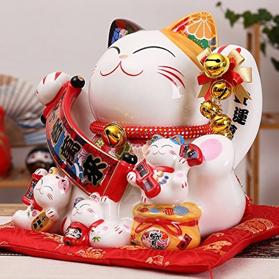 置物　招き猫　33センチ　共箱　商売繫盛　千客萬来　ご利益　縁起物　美品　ねこ 置物 招き猫 33センチ 共箱 商売繫盛 千客萬来 ご利益 縁起物 美