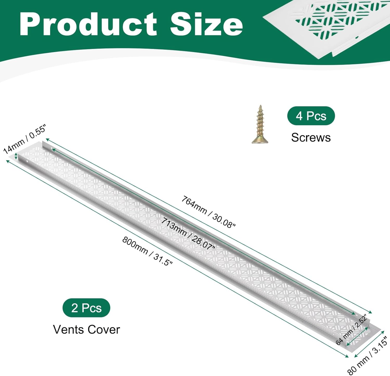 32 x 3 Inch Door Air Vent Cover, 2 Set Heavy Duty Aluminum Ventilation Cover Louvered with 4 Mounting Screws for Cabinet Wardrobe Door, Matte Color