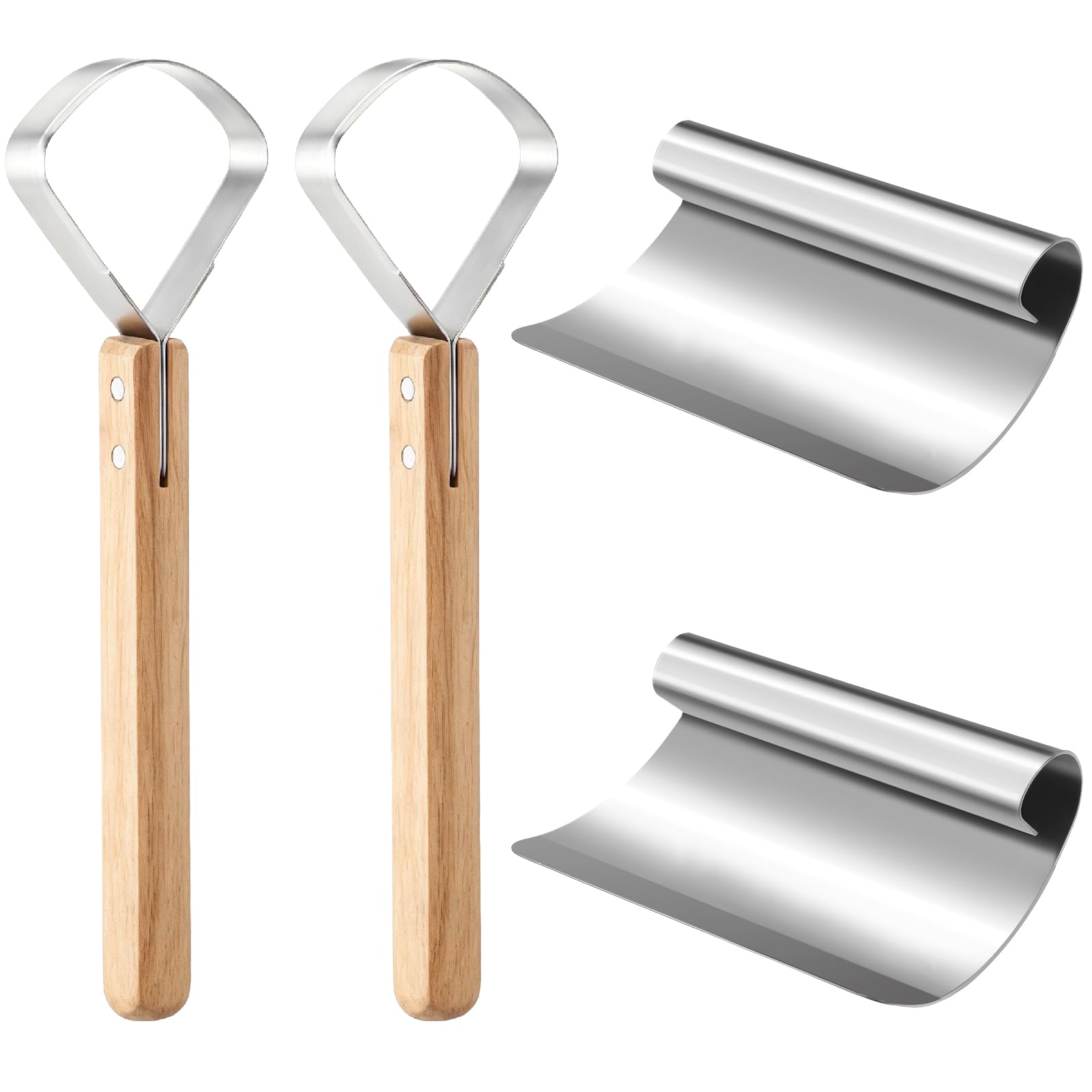 Lanties 4 PCS Hide Fleshing Knives, 2 Wooden Handle, 2 304 Scrapers