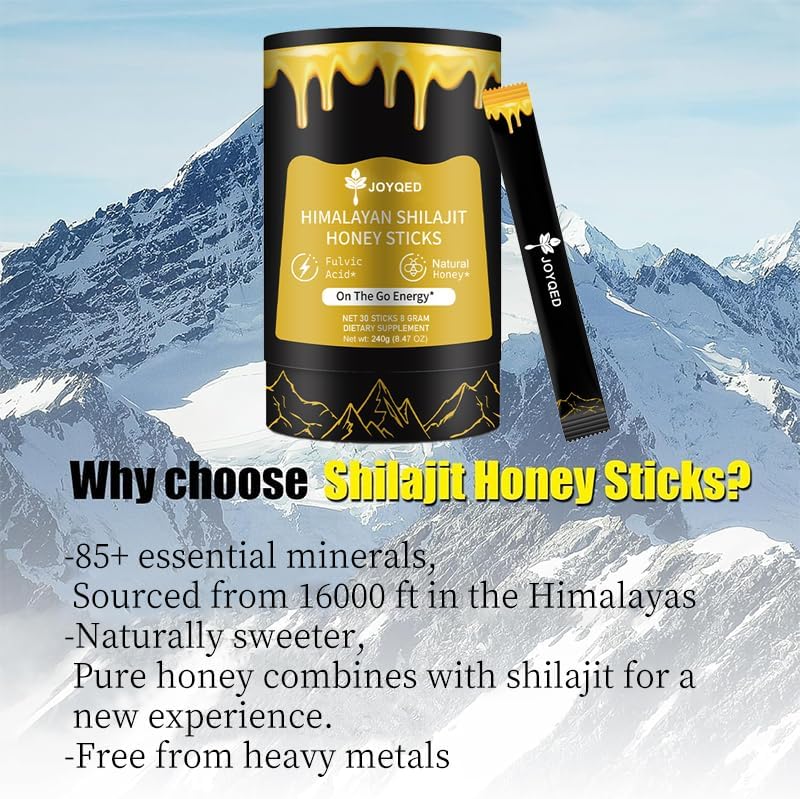 Shilajit Honey Sticks with Natural Honey & Saffron, Easy to Consume,Shilajit for Energy Support, Vitality,Immune,85+ Trace Minerals, Fulvic Acid for Men & Women- 30 Sticks (2)