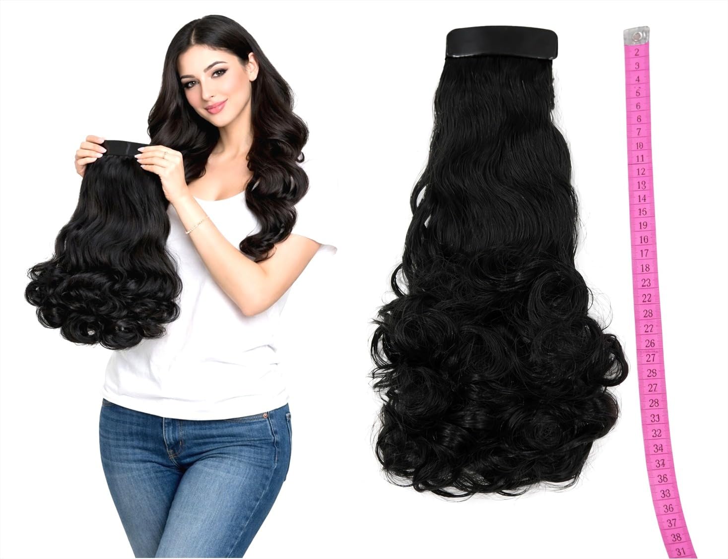 Beauty Tool Medium Size Step synthetic hair, Extensions With Adjustable Clip Type for Women and Girls |h-34 X 16 w| CM (Black) | Pack Of 1|-image-23
