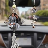 Vista 13 de Adornos colgantes de cristal para automóvil con fotos personalizadas, accesorios colgantes de espejo retrovisor para automóvil, adorno