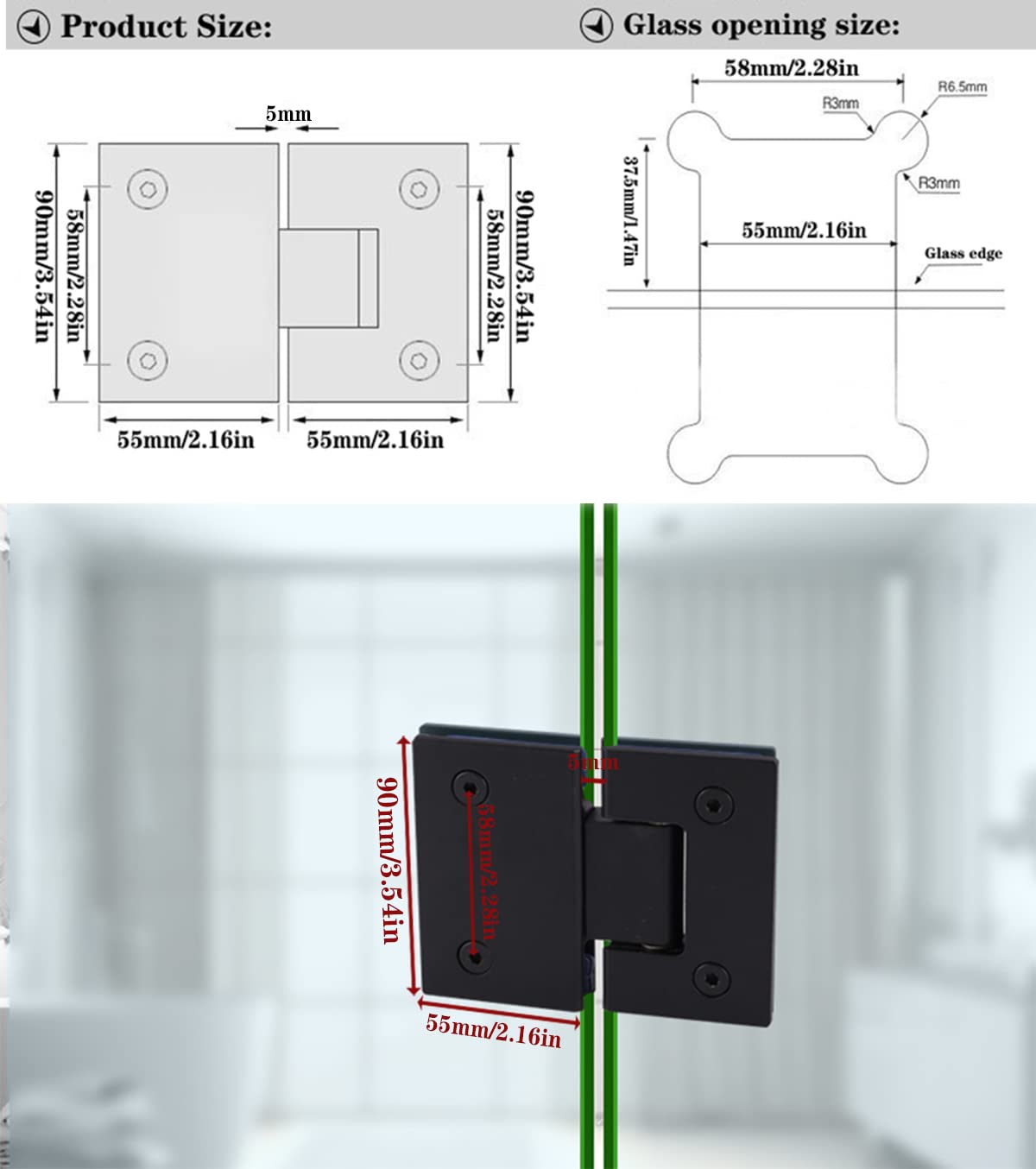 Bisagras de puerta de ducha sin marco, bisagras de puerta de ducha de vidrio de 180 grados, bisagras de vidrio de acero inoxidable resistente a vidrio, bisagras de puerta de ducha de vidrio, piezas de