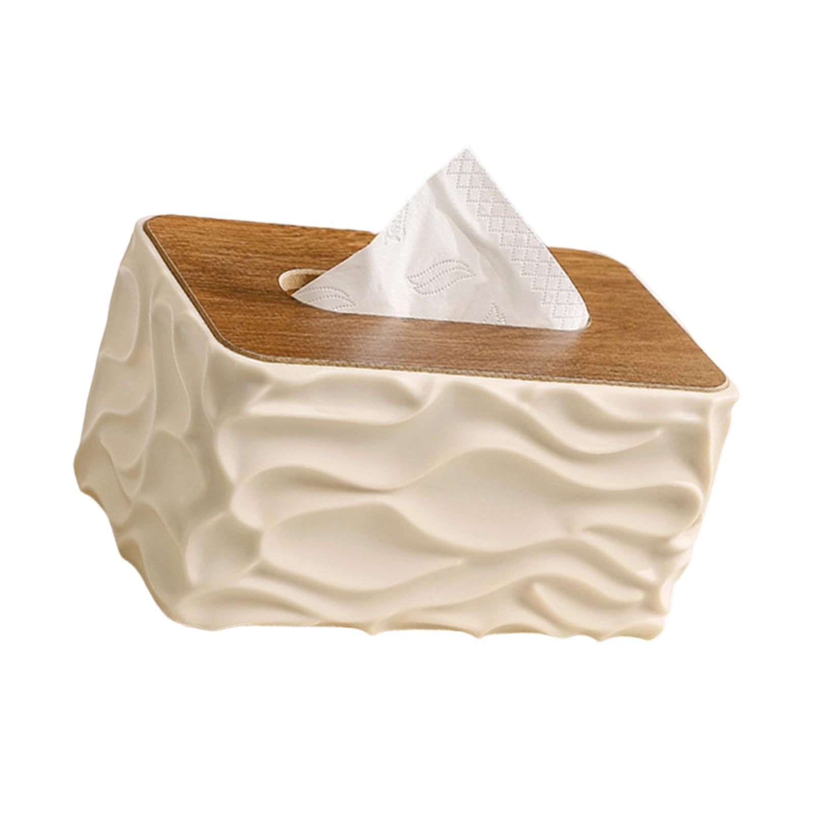 HZBB Decorative Wooden Top Tissue Container with Artistic Waved Pattern Multipurpose Tissue Dispenser Ideal for Household Use Bathroom Dispenser