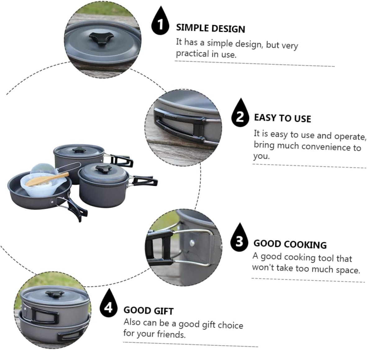 Mikikit 1Set Portable Camping Cookware for People Non Stick Cooking Equipment with Pot Pot Frying Pan Utensils and Mesh Bag for Outdoor BBQ Picnic