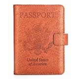 Vivefox RFID Leather Passport Holder Cover - Travel Passport Wallet Document Organizer Id Card Case (Brown- 1 (with Magnet Button))