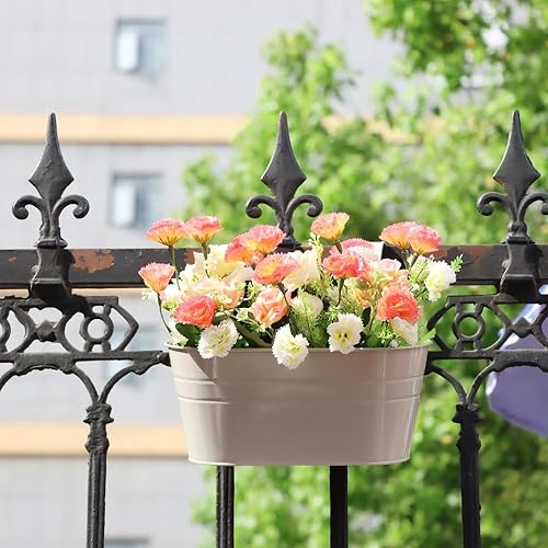 Miniatura 4 de Meltset - Paquete de 3 macetas colgantes de hierro de metal, barandilla ovalada, macetas de jardín y balcón, soportes de metal para pared,