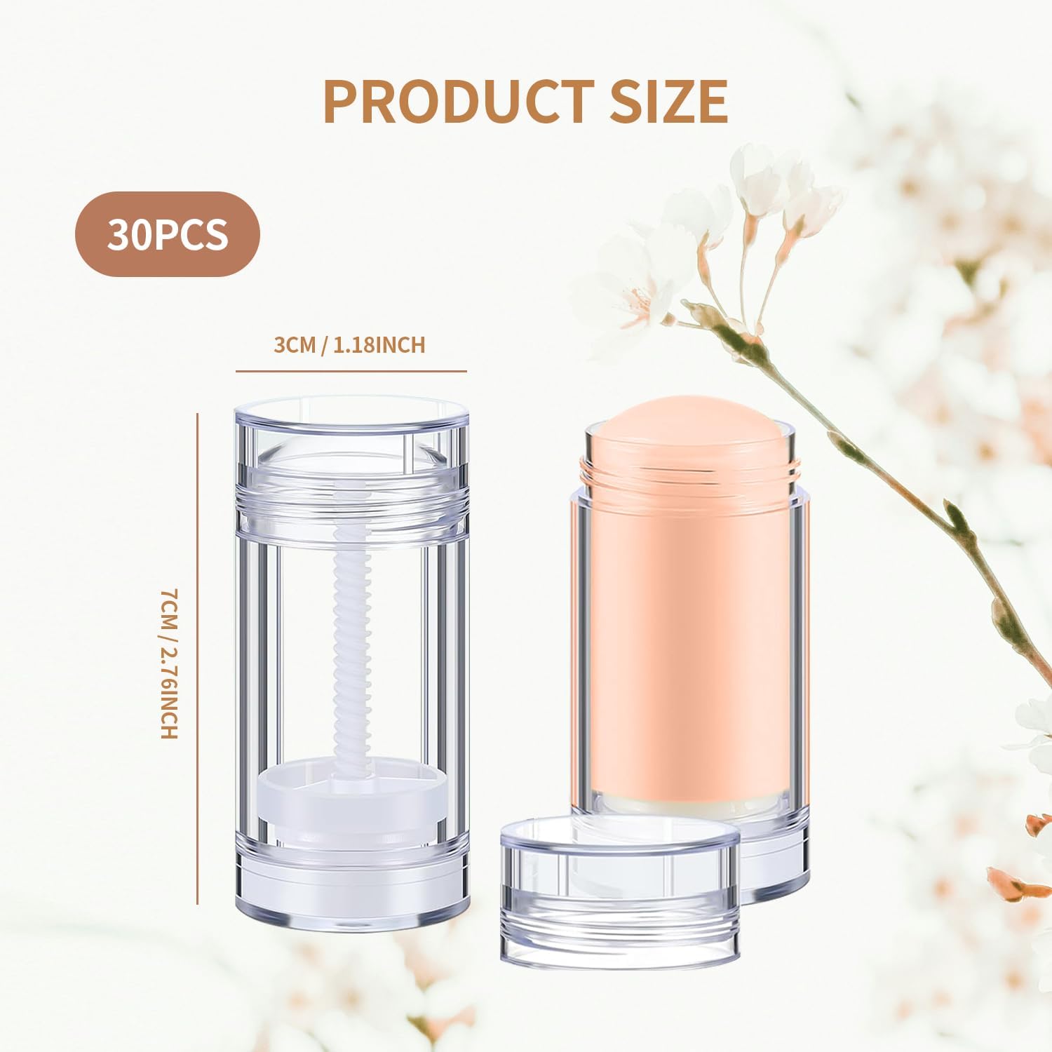 30 Pieces Deodorant Tubes Empty Deodorant Containers Deodorant Bottles Refillable Bottles Bottomfill Round Lip Balm Tubes for DIY Lipstick Crayon Chapstick, 30ml