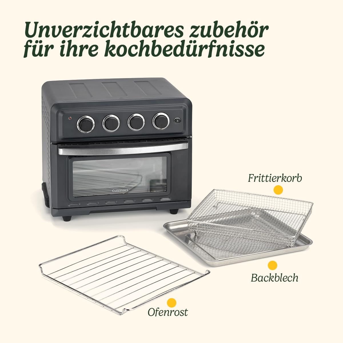 Cuisinart Air Fryer Mini-Ofen | 7 in 1: Frittieren, Braten, Backen, Grillen, Toasties, Toasten & Warmhalten | 2 Kochstufen, 17L großes Fassungsvermögen | 30% schneller | Energieeffizient