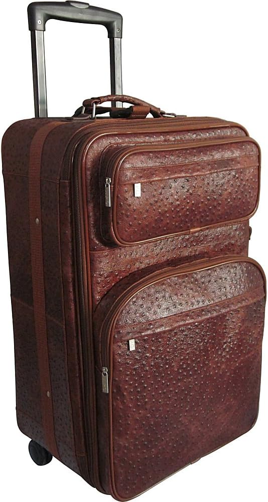 Amerileather Brown Ostrich Print Leather 26" Expandable Suitcase with Wheels (#89-6)