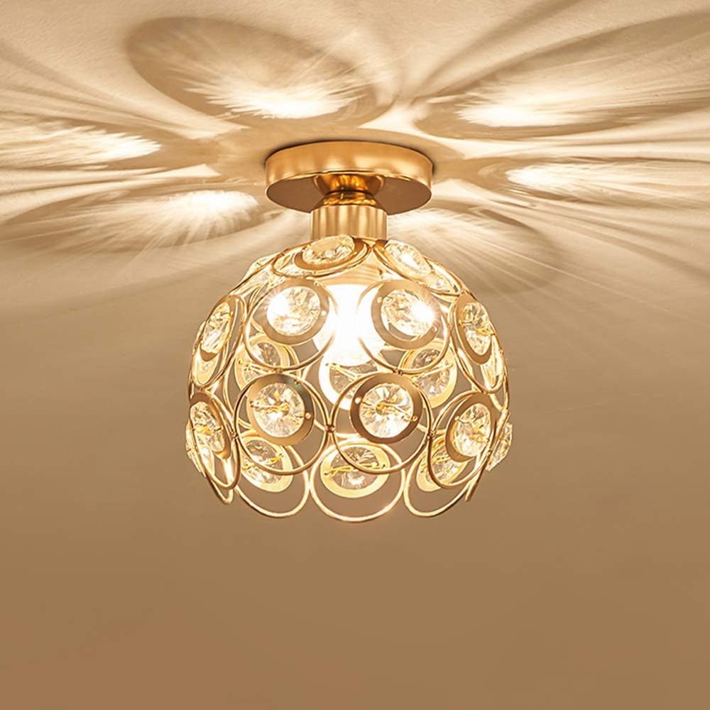 FRIXCHUR Gold Chandelier Ceiling Light Small Chandelier Hallway Ceiling Light Fixture Flush Mount Crystal Lighting Metal Light Shade for Hallway Kitchen Bedroom Porch Dining Bathroom,E26 Socket