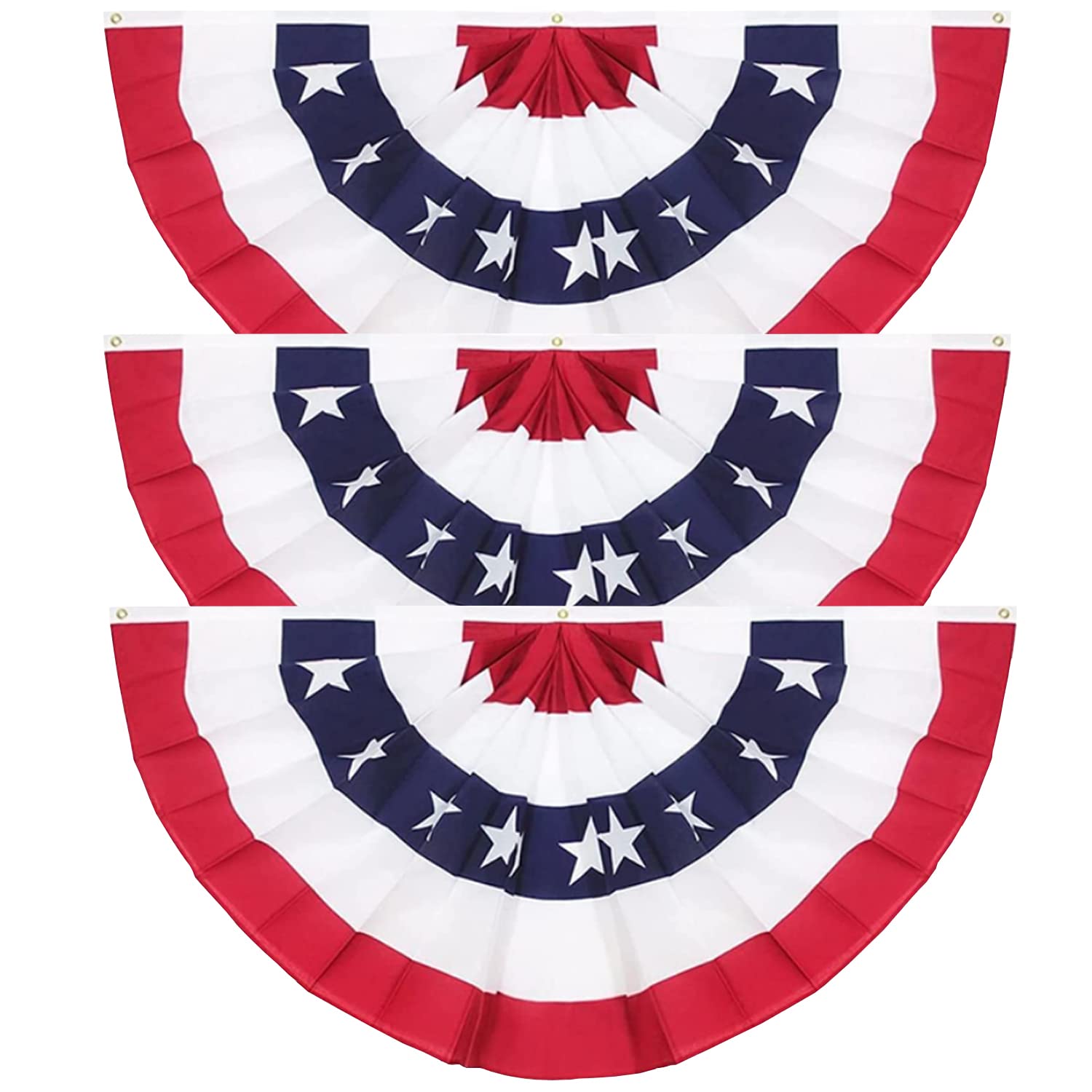 Photo 1 of 3x6 Ft American Pleated Fan Flag (Set of 4) – USA Patriotic Half Fan Bunting for Memorial Day & 4th of July Decorations Outdoor, 250th Anniversary USA Flag, Patriotic Decorations for Home Garden