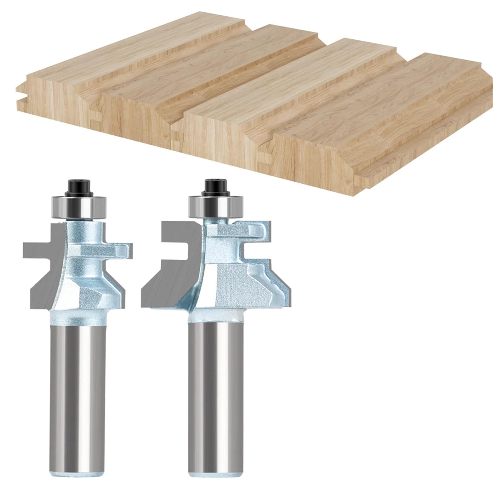 Fresa para madera en forma de T, Juego de brocas enrutadoras lengüeta combinadas con ranura en V, vástago 1/2 pulgadas y 12mm, rodamiento bolas tungsteno cobalto, 2 uds | 0.5in Shank
