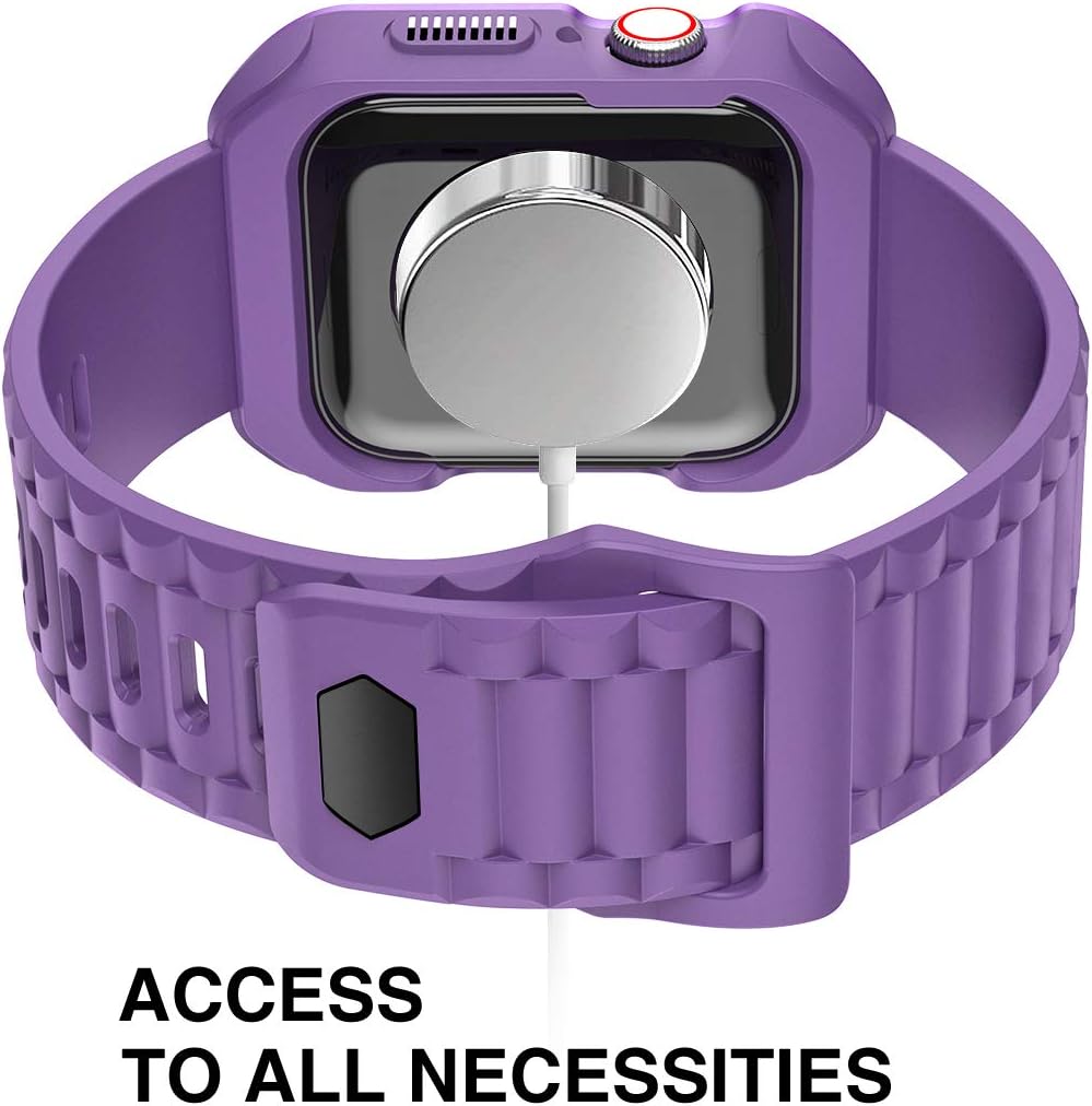 Dexnor Case for Apple Watch 44mm Series 6/SE/5/4, [Built in Adjustable Band] Rugged Military Grade Protection Soft Silicone Hard Cover with Band for iWatch Series 6/SE/5/4 [44mm] Dark Purple