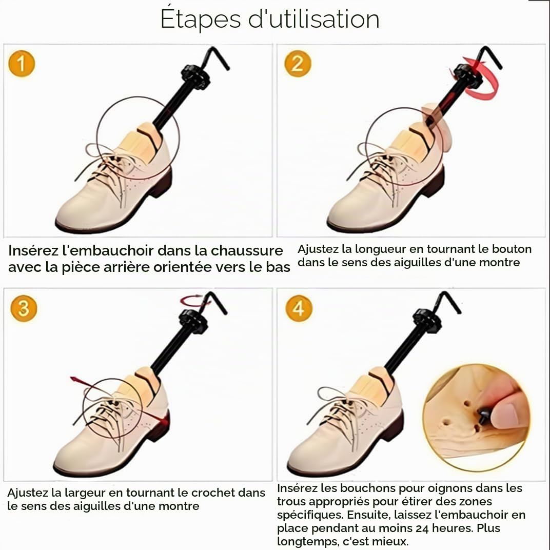 Embauchoir Chaussures Unisexe,Civière Chaussures en Bois de Pins avec 4 Coussinets,Largeur et Longueur Réglable